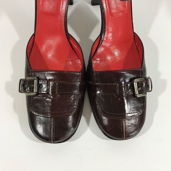 Juno Brown Leather Silver Buckle Heels - Picture 5 of 8